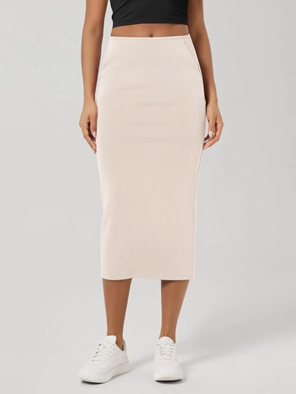 Modal Soft Midi Pencil Skirt Back Slit High Waist Pencil
